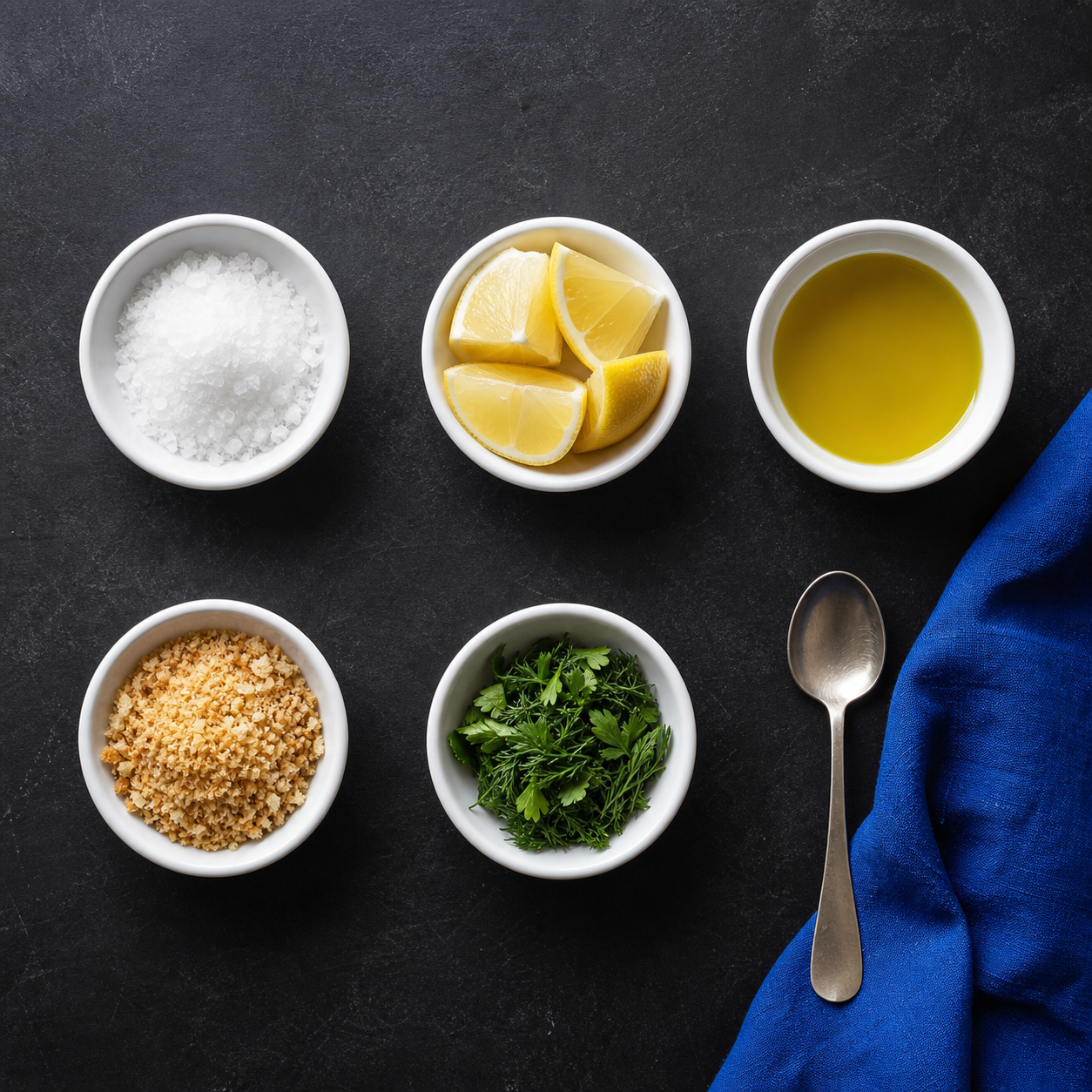 Glas mit verbundener Vinaigrette neben Ã–l, Essig, Senf und Schneebesen auf einem KÃ¼chentisch